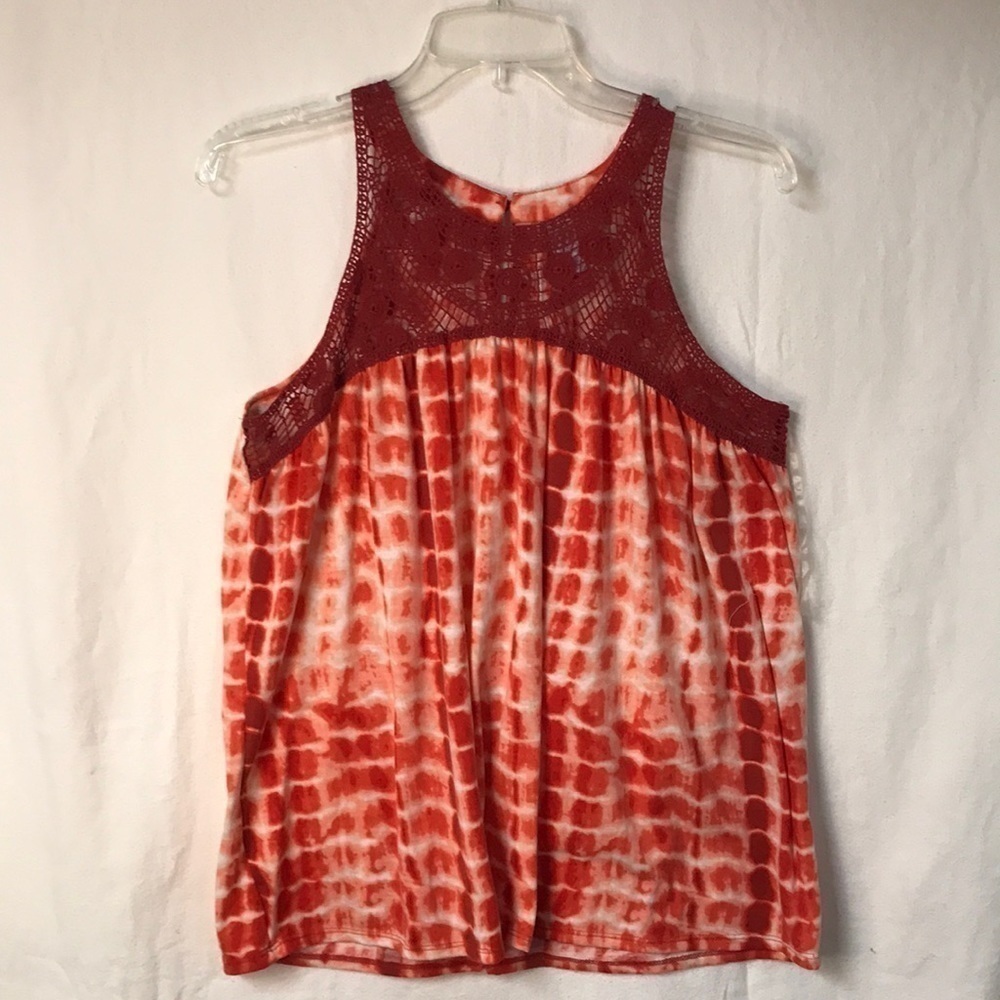 NO Boundaries Women’s Sleeveless Tunic Tie Dye With Crochet Front Neck Coral L